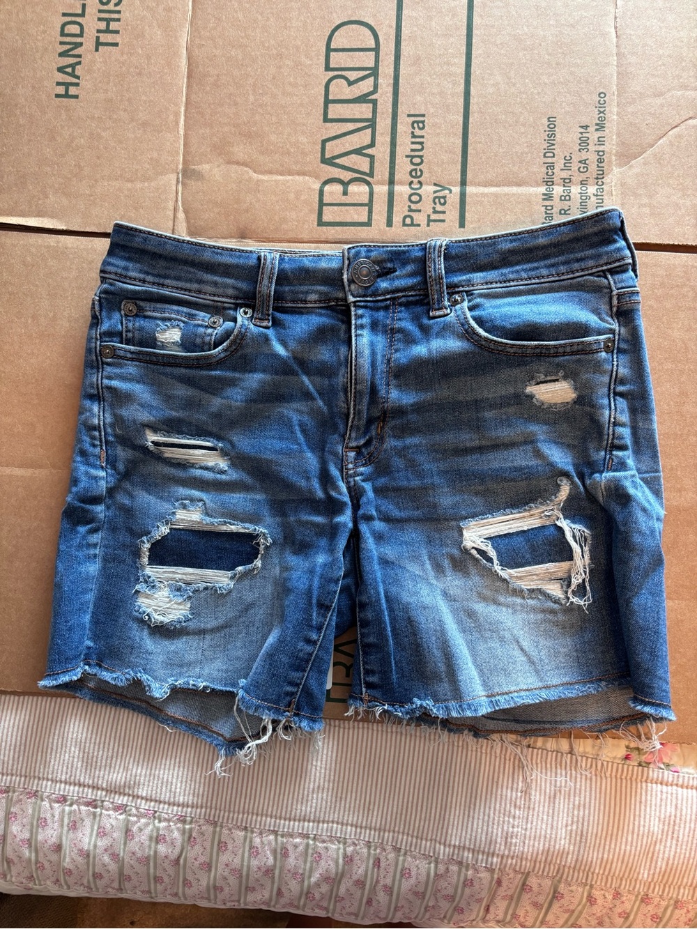 American Eagle Outfitters Distressed Dark Blue Denim Cutoff Shorts